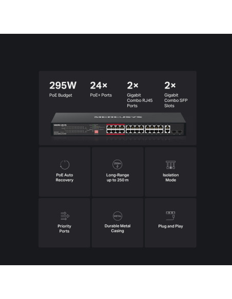 Mercusys MS126CP 24xFE PoE+ 2xGb rack switch