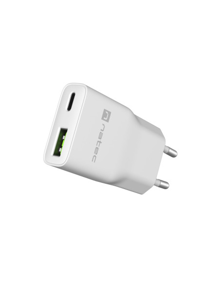 Univerzálna USB nabíjačka Natec RIBERA GaN SLIM, 20 W, 1X USB-A + 1X USB-C, Biela