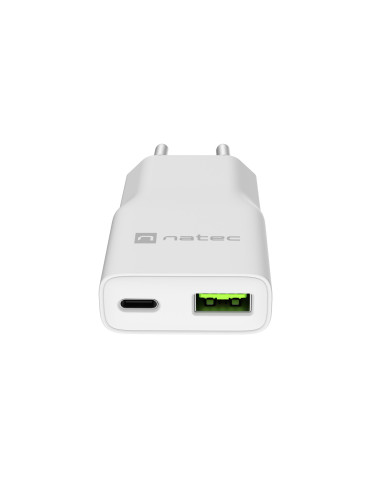 Univerzálna USB nabíjačka Natec RIBERA GaN SLIM, 20 W, 1X USB-A + 1X USB-C, Biela