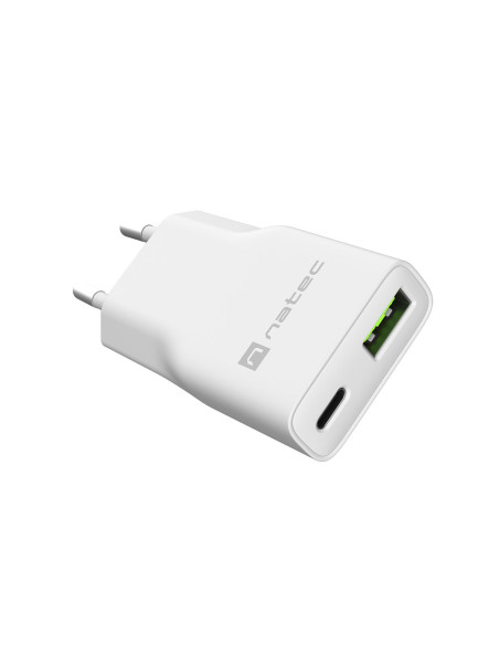 Univerzálna USB nabíjačka Natec RIBERA GaN SLIM, 20 W, 1X USB-A + 1X USB-C, Biela