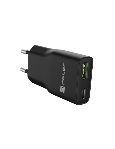 Univerzálna USB nabíjačka Natec RIBERA GaN SLIM, 20 W, 1X USB-A + 1X USB-C, Čierna