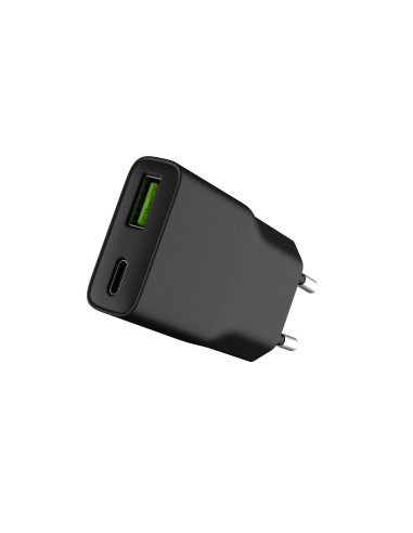 Univerzálna USB nabíjačka Natec RIBERA GaN SLIM, 20 W, 1X USB-A + 1X USB-C, Čierna