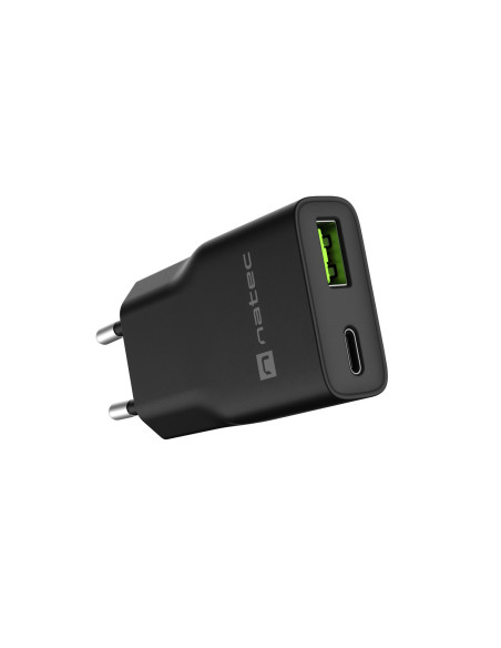 Univerzálna USB nabíjačka Natec RIBERA GaN SLIM, 20 W, 1X USB-A + 1X USB-C, Čierna