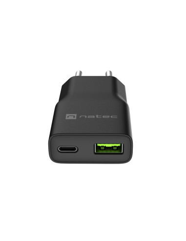Univerzálna USB nabíjačka Natec RIBERA GaN SLIM, 20 W, 1X USB-A + 1X USB-C, Čierna