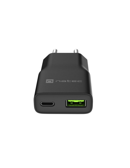 Univerzálna USB nabíjačka Natec RIBERA GaN SLIM, 20 W, 1X USB-A + 1X USB-C, Čierna