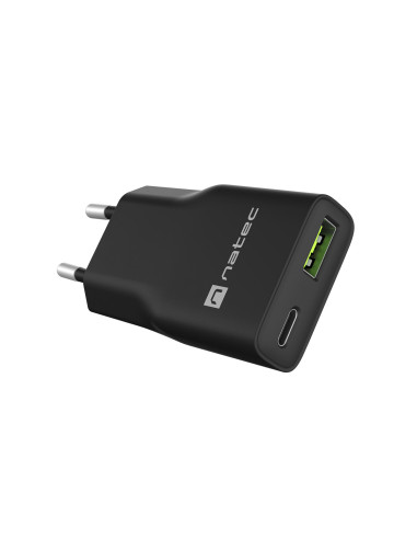 Univerzálna USB nabíjačka Natec RIBERA GaN SLIM, 20 W, 1X USB-A + 1X USB-C, Čierna