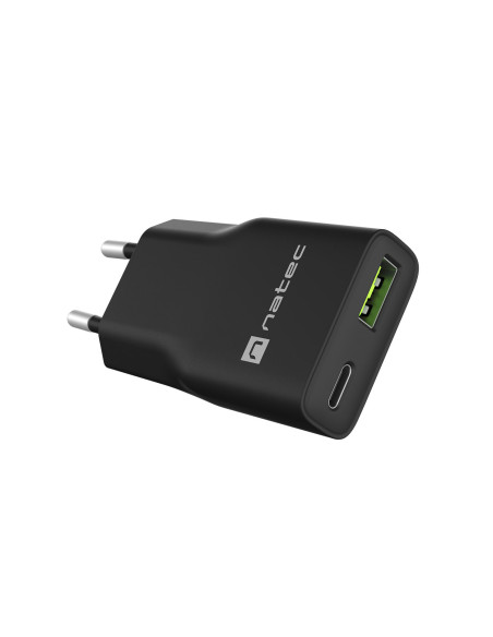 Univerzálna USB nabíjačka Natec RIBERA GaN SLIM, 20 W, 1X USB-A + 1X USB-C, Čierna
