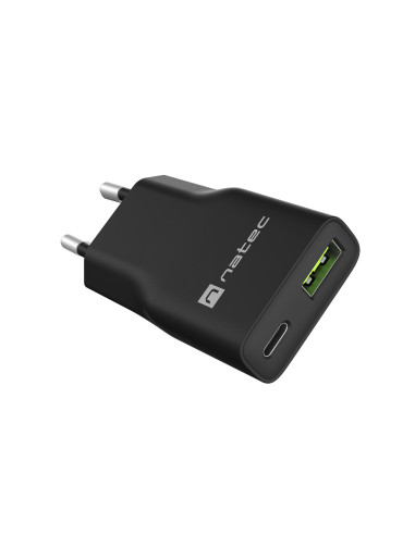 Univerzálna USB nabíjačka Natec RIBERA GaN SLIM, 20 W, 1X USB-A + 1X USB-C, Čierna