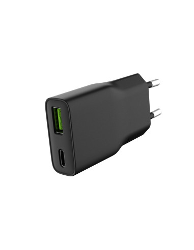 Univerzálna USB nabíjačka Natec RIBERA GaN SLIM, 20 W, 1X USB-A + 1X USB-C, Čierna