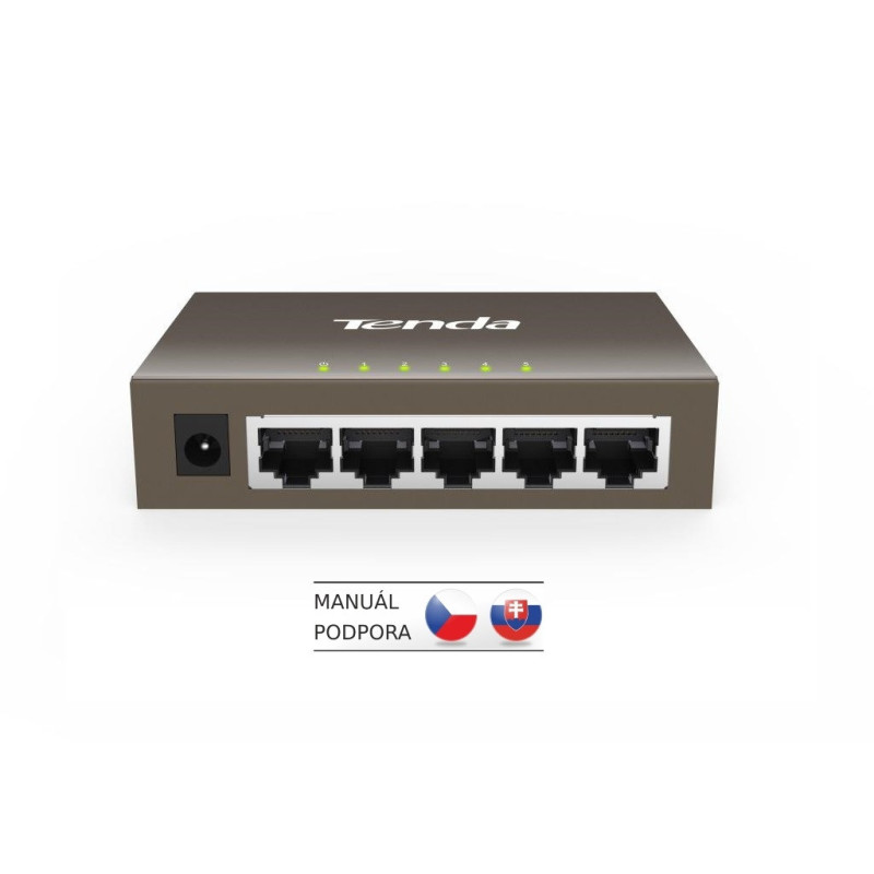 Tenda TEG1005D - 5x 10/100/1000 Mbps Kovový Switch, Fanless - bez ventilátorov, ochrana 6 kV