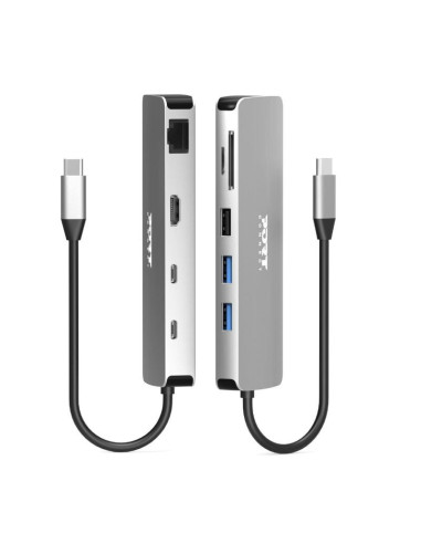PORT CONNECT USB-C 1× 4K dokovacia stanica, 9v1, hliníková konštrukcia, 85W PD, strieborná