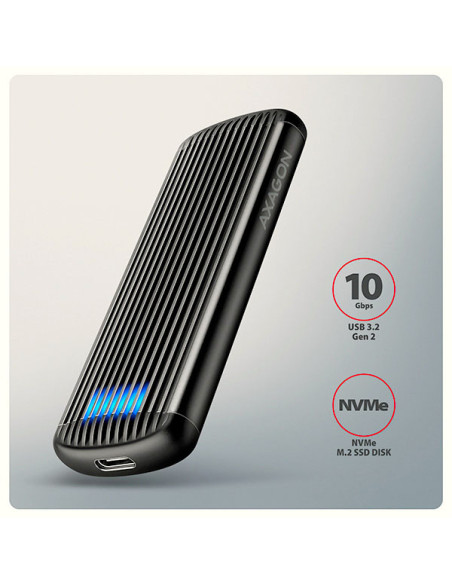 AXAGON EEM2-SC, USB-C 10Gbps externý box pre M.2 NVMe SSD, bezskrutkový, rebrovaný hliník