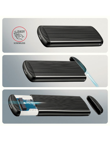 AXAGON EEM2-SC, USB-C 10Gbps externý box pre M.2 NVMe SSD, bezskrutkový, rebrovaný hliník