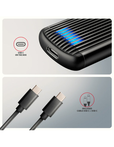 AXAGON EEM2-SC, USB-C 10Gbps externý box pre M.2 NVMe SSD, bezskrutkový, rebrovaný hliník