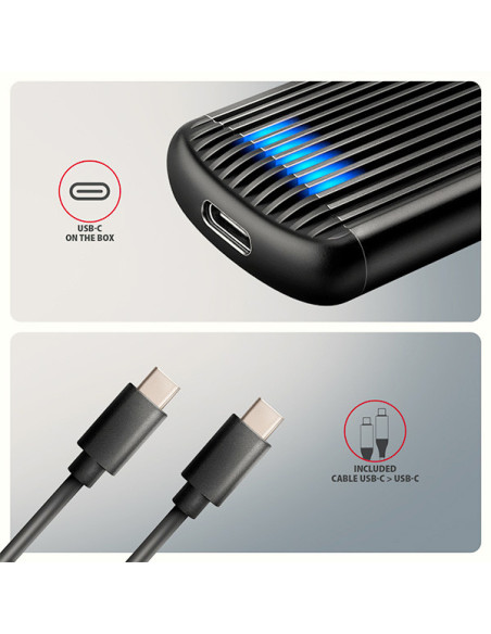 AXAGON EEM2-SC, USB-C 10Gbps externý box pre M.2 NVMe SSD, bezskrutkový, rebrovaný hliník