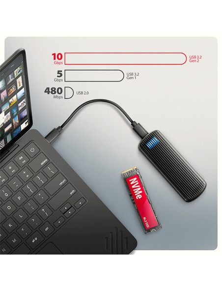 AXAGON EEM2-SC, USB-C 10Gbps externý box pre M.2 NVMe SSD, bezskrutkový, rebrovaný hliník