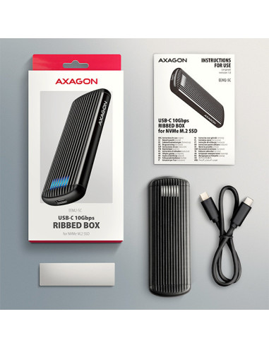 AXAGON EEM2-SC, USB-C 10Gbps externý box pre M.2 NVMe SSD, bezskrutkový, rebrovaný hliník