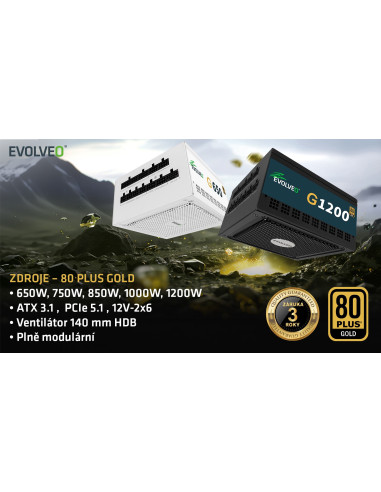 EVOLVEO G1200, 1200W/ ATX 3.1/ 80+ GOLD/ Modular