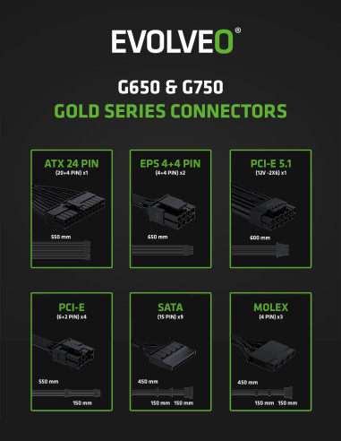 EVOLVEO G650, 650W/ ATX 3.1/ 80+ GOLD/ Modular