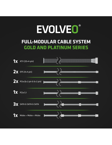 EVOLVEO G850, 850W/ ATX 3.1/ 80+ GOLD/ Modular