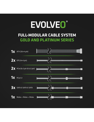 EVOLVEO P1200, 1200W/ ATX 3.1/ 80+ PLATINUM/