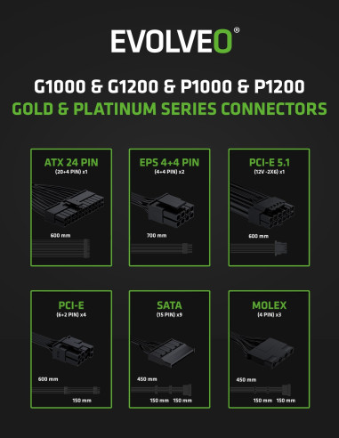 EVOLVEO P1200, 1200W/ ATX 3.1/ 80+ PLATINUM/