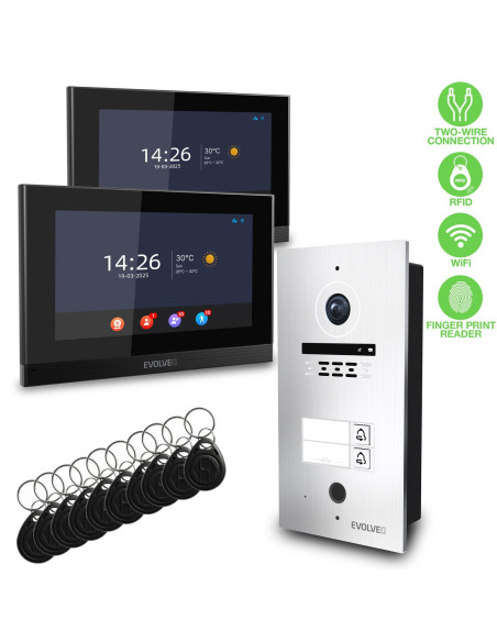 EVOLVEO DoorPhone ID-2, 2-drôtový videotelefón pre dva byty s RFID, odtlačkom prsta a podporou ONVIF ka