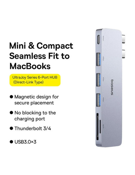 Baseus Dokovacia stanica Ultra Joy 6v1 (USB-C PD, 3xUSB 3.0, SD/TF) sivá