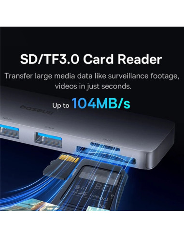 Baseus Dokovacia stanica Ultra Joy 6v1 (USB-C PD, 3xUSB 3.0, SD/TF) sivá