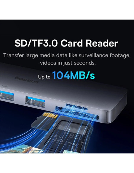 Baseus Dokovacia stanica Ultra Joy 6v1 (USB-C PD, 3xUSB 3.0, SD/TF) sivá