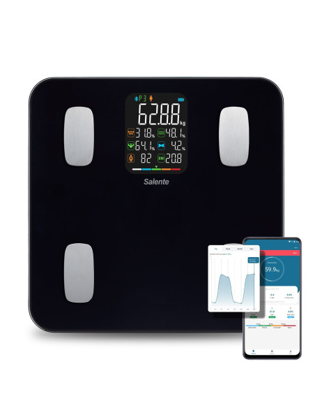 Salente MaxFit, múdra osobná diagnostická fitness váha, Bluetooth, čierna