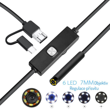 W-Star Endoskopická kamera UCAM7x5 sonda 7mm 5m mäkký kábel 640x480, konektor 3v1