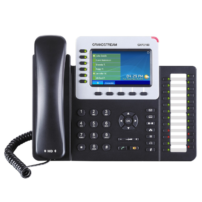 Grandstream GXP2160, 4,3" TFT bar. displej, 6 SIP účtov, 5 prog. hr., 24 BLF, BT, dual Gbit port, PoE