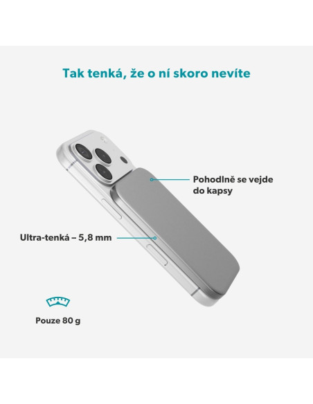Epico Slim 3000mAh Mag+ powerbanka EM31b - stříbrná