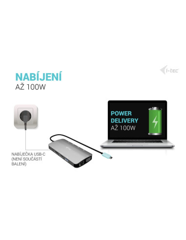 i-tec USB-C Metal Nano 3x Display (DP, HDMI a VGA) Docking Station, Power Delivery 100W