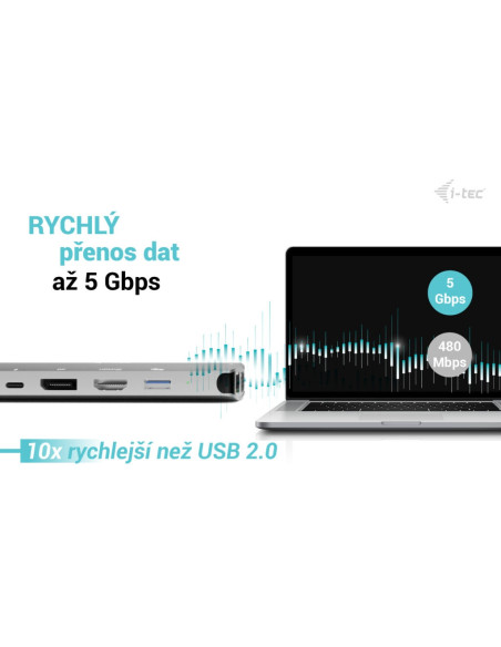 i-tec USB-C Metal Nano 3x Display (DP, HDMI a VGA) Docking Station, Power Delivery 100W