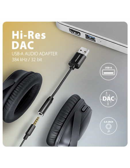 AXAGON ADA-HA, USB-A na 3.5mm jack Hi-Res DAC audio adaptér, 384kHz/32bit, stereo