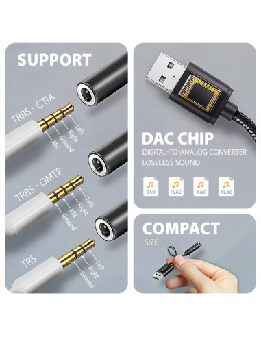 AXAGON ADA-HA, USB-A na 3.5mm jack Hi-Res DAC audio adaptér, 384kHz/32bit, stereo