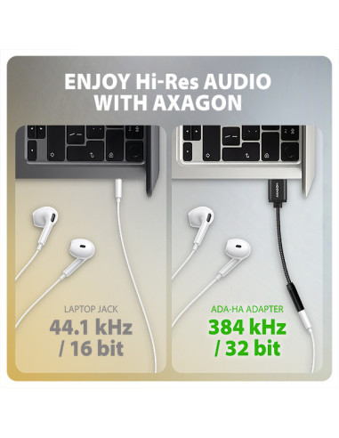 AXAGON ADA-HA, USB-A na 3.5mm jack Hi-Res DAC audio adaptér, 384kHz/32bit, stereo