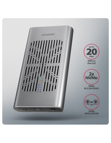 AXAGON EEM2-20GD, USB-C 20Gbps externý box pre dvoch M.2 NVMe SSD s funkciou klonovania