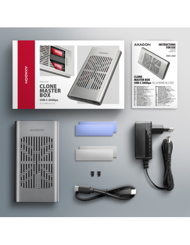 AXAGON EEM2-20GD, USB-C 20Gbps externý box pre dvoch M.2 NVMe SSD s funkciou klonovania