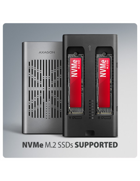 AXAGON EEM2-20GD, USB-C 20Gbps externý box pre dvoch M.2 NVMe SSD s funkciou klonovania
