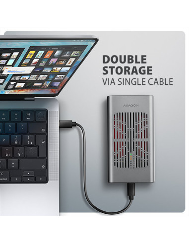 AXAGON EEM2-20GD, USB-C 20Gbps externý box pre dvoch M.2 NVMe SSD s funkciou klonovania