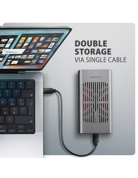 AXAGON EEM2-20GD, USB-C 20Gbps externý box pre dvoch M.2 NVMe SSD s funkciou klonovania