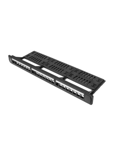 LANBERG 24PORTOVÝ PATCH PANEL 1U S ORGANIZÉROM PRO KEYSTONE MODULY ČIERNY