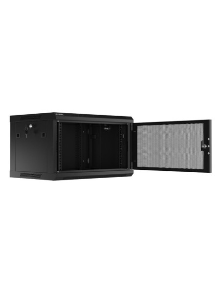 LANBERG 19" RACKOVÁ SKRIŇA PRO MONTÁŽ NA STENU 6U/600X450 S PERFOROVANÝMI DVERAMI ČIERNA-PLOCHÉ BALENIE