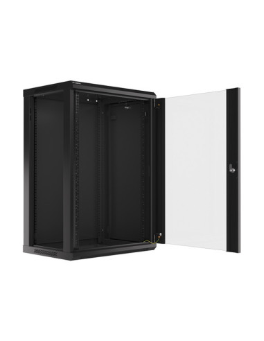 LANBERG 19" RACKOVÁ SKRIŇA PRO MONTÁŽ NA STENU 18U/600X450 (FLAT PACK) S PROSKLENÝMI DVERMI ČIERNA V2