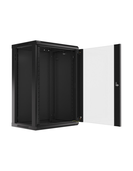 LANBERG 19" RACKOVÁ SKRIŇA PRO MONTÁŽ NA STENU 18U/600X450 (FLAT PACK) S PROSKLENÝMI DVERMI ČIERNA V2