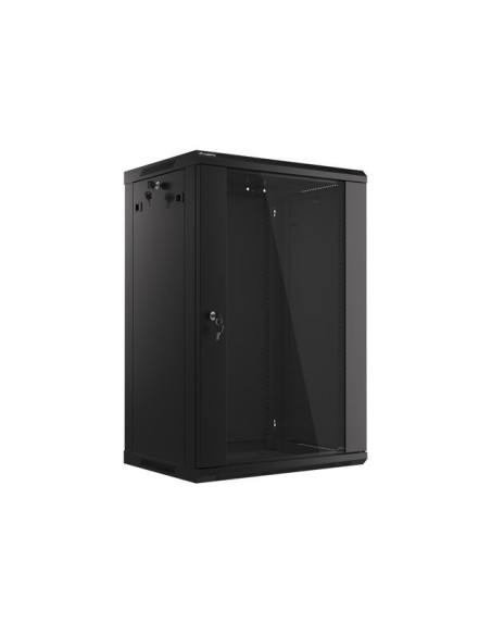 LANBERG 19" RACKOVÁ SKRIŇA PRO MONTÁŽ NA STENU 18U/600X450 (FLAT PACK) S PROSKLENÝMI DVERMI ČIERNA V2
