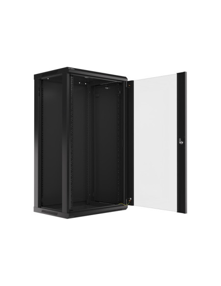 LANBERG 19" RACKOVÁ SKRIŇA PRO MONTÁŽ NA STENU 22U/600X450 (FLAT PACK) S PROSKLENÝMI DVERMI ČIERNA V2